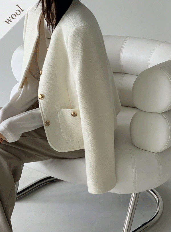 [Wool30] No collar Wool Tweed Jacket (*2color)