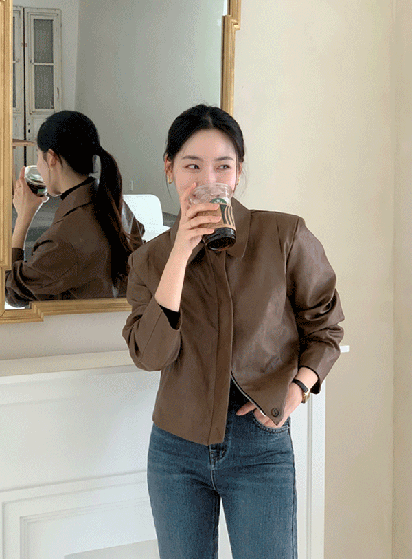 Crop Leather two-way Zipper Jacket (*2color)