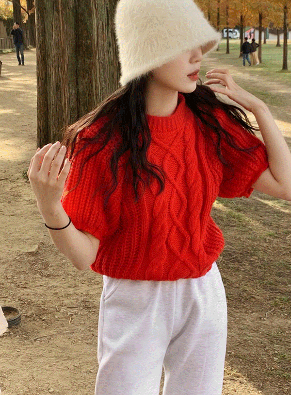 ❤️Fisherman Puff Short-sleeve Crop Knit (*3color)