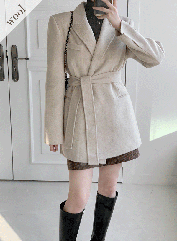 [Wool70] 🧡Meltin Herringbone Handmade Wool Belt Jacket (*2color)