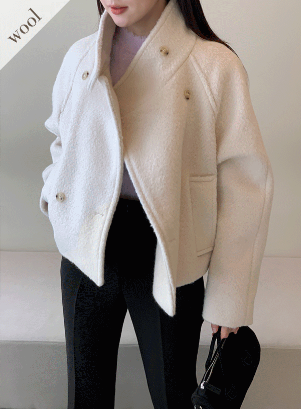 [2Ounce/quilted lining/Wool50] Highneck Bookle Crop Jacket (*2color)